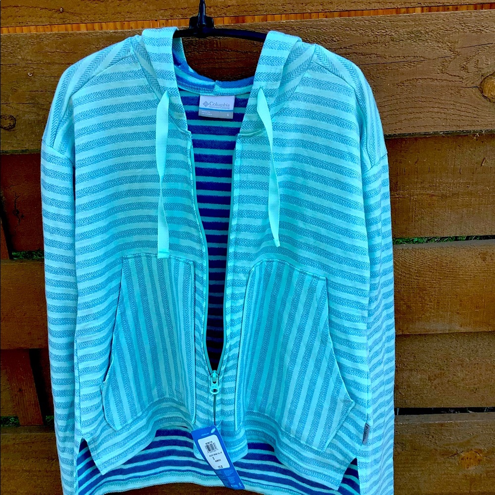 New without tags Columbia blue Striped Zip Up Hoodie Size S Cotton Women's